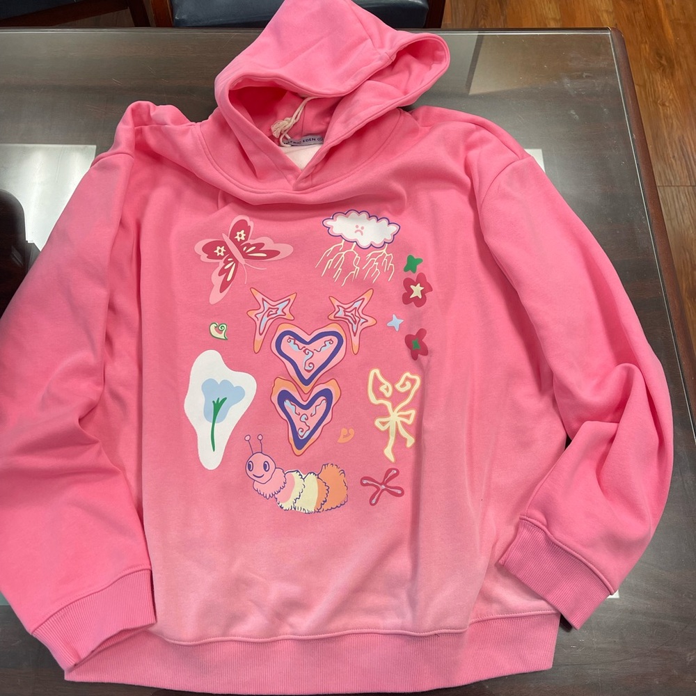 Electric Eden Pink Hoodie with Graphic Design